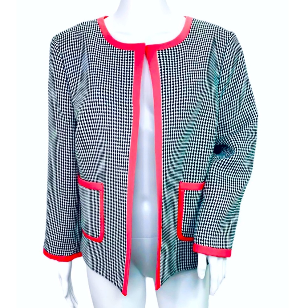 Nine West Checkered Houndstooth Blazer Jacket Pink NWT Preppy